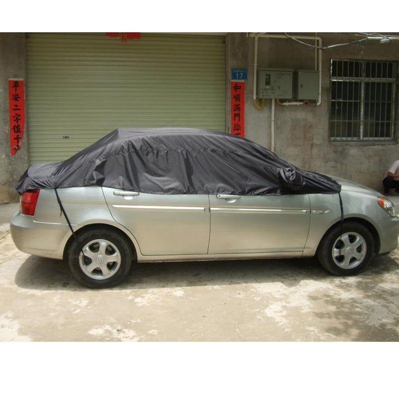 WINOMO Car Cover Protector Waterproof Car Half Body Sun Shade Cover Shield Snow Dust Protector - Size XL (Black) - Image 3